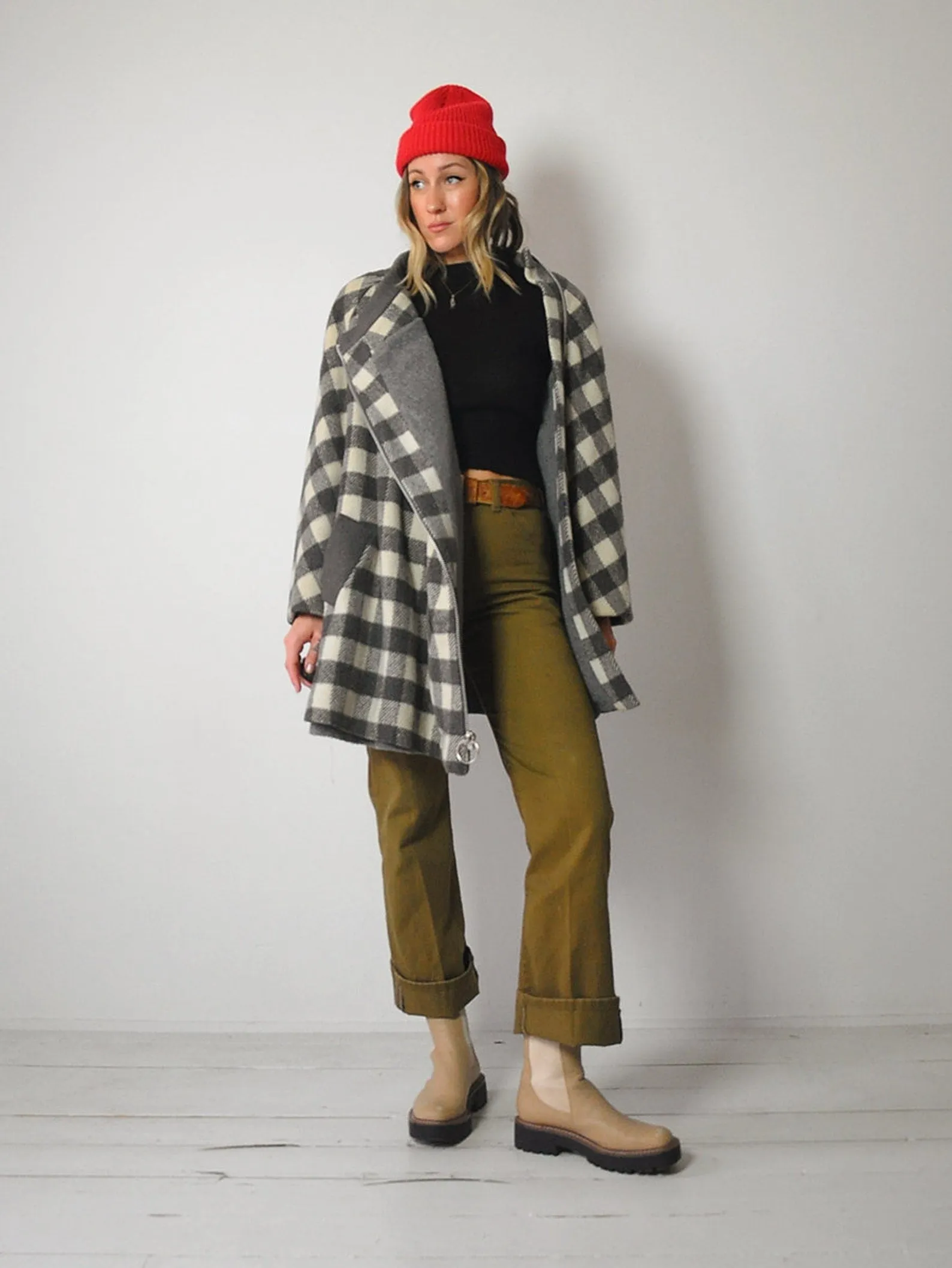 1960's Buffalo Plaid Wool Swing Coat