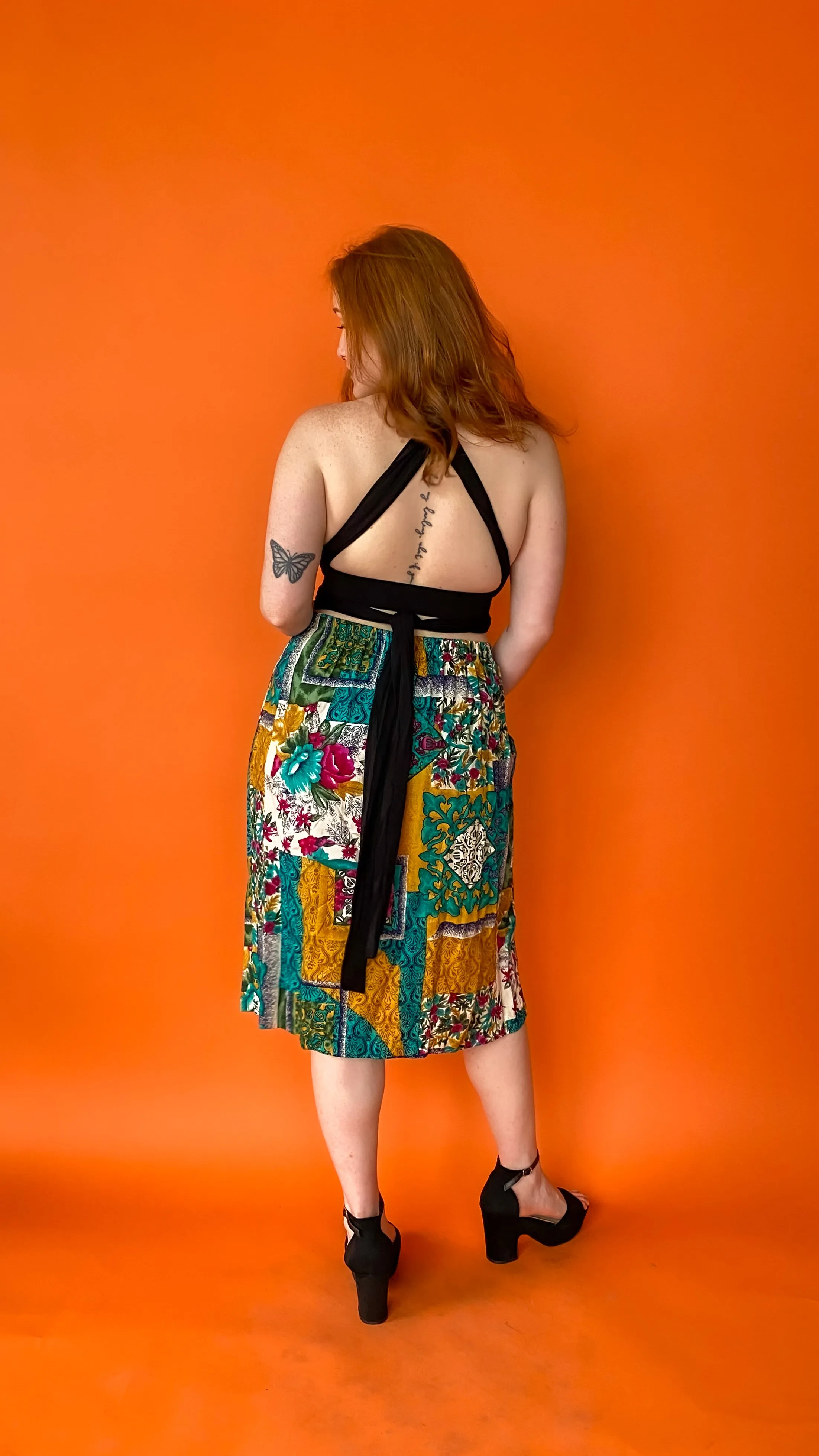 1990s Turquoise and Yellow Abstract Patterned Skirt  sz. 1XL