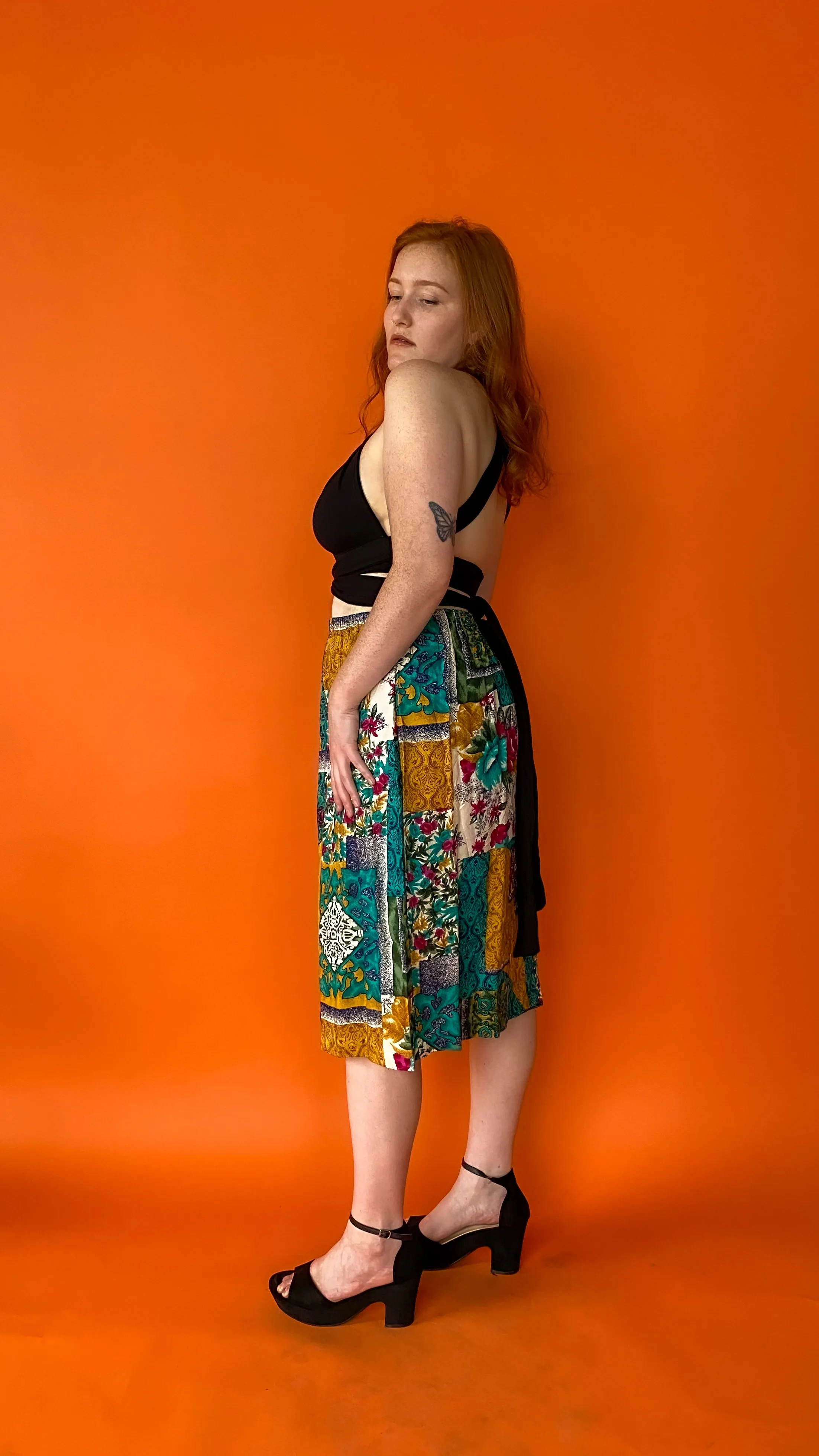 1990s Turquoise and Yellow Abstract Patterned Skirt  sz. 1XL