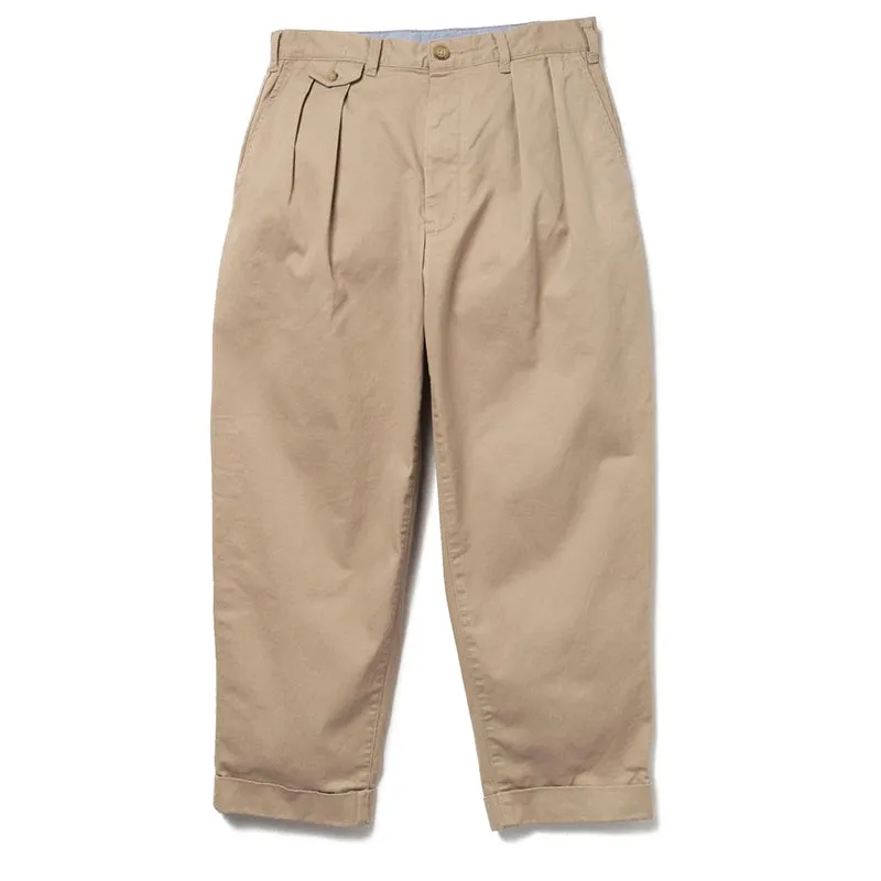 2 Pleats Twill Trousers - Khaki