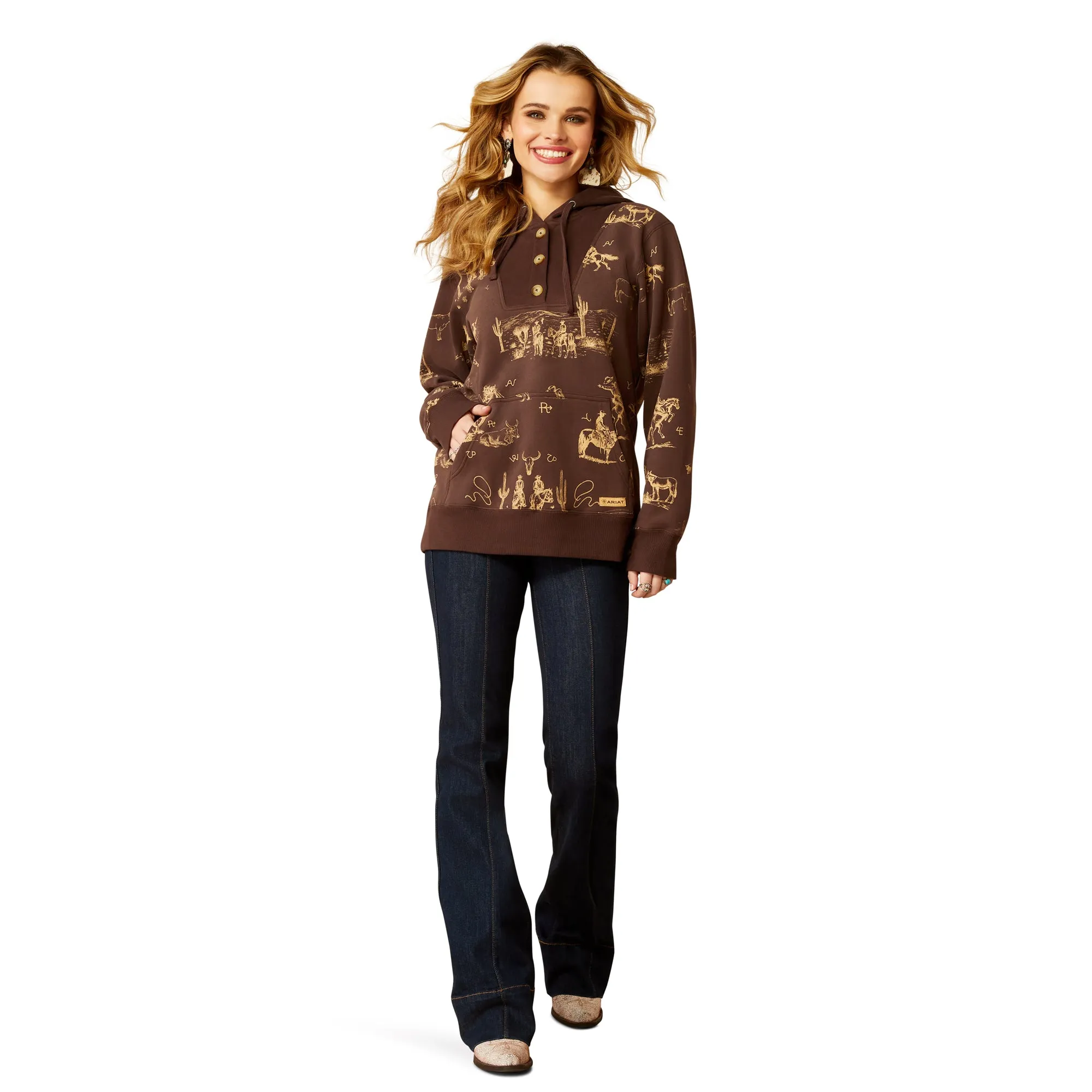 Ariat Ladies Brown Ranchin' Printed Hoodie 10052413