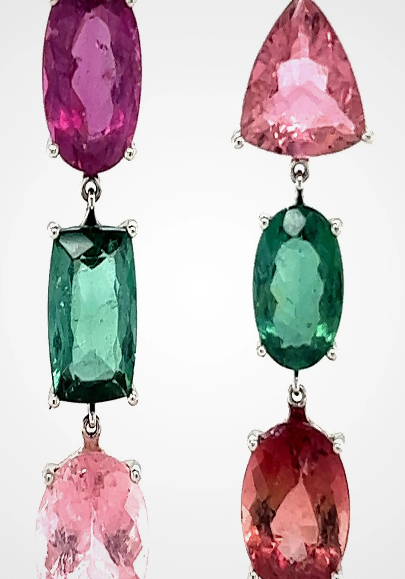 Asymmetric, 18K White Gold   6 Mixed Color Tourmaline Earrings