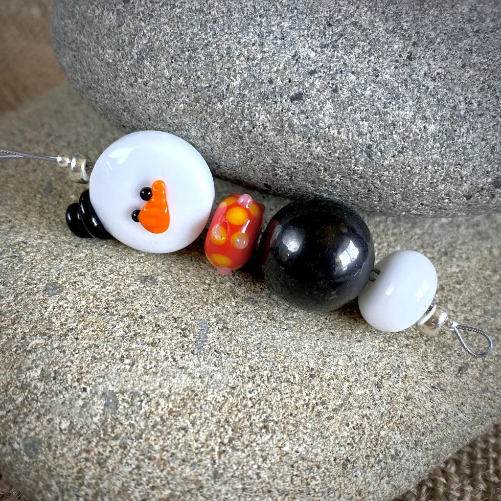 Avant Garde Shungite Snowman Ornament With Orange Scarf