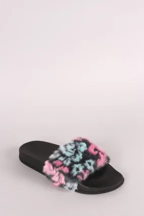 Bamboo Multi Patch Faux Fur Slide Sandal