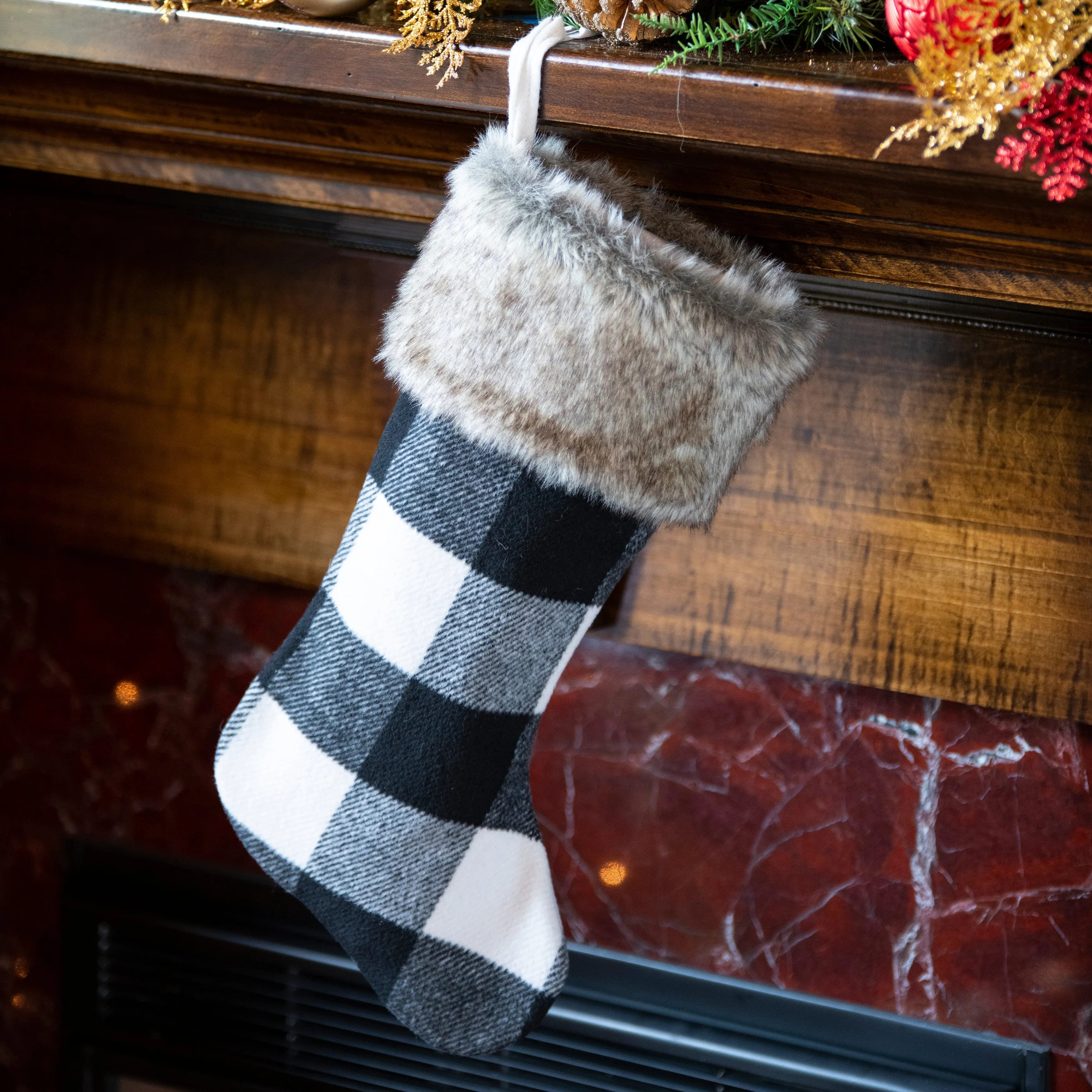 Cabin Blanket Stocking in Black and White