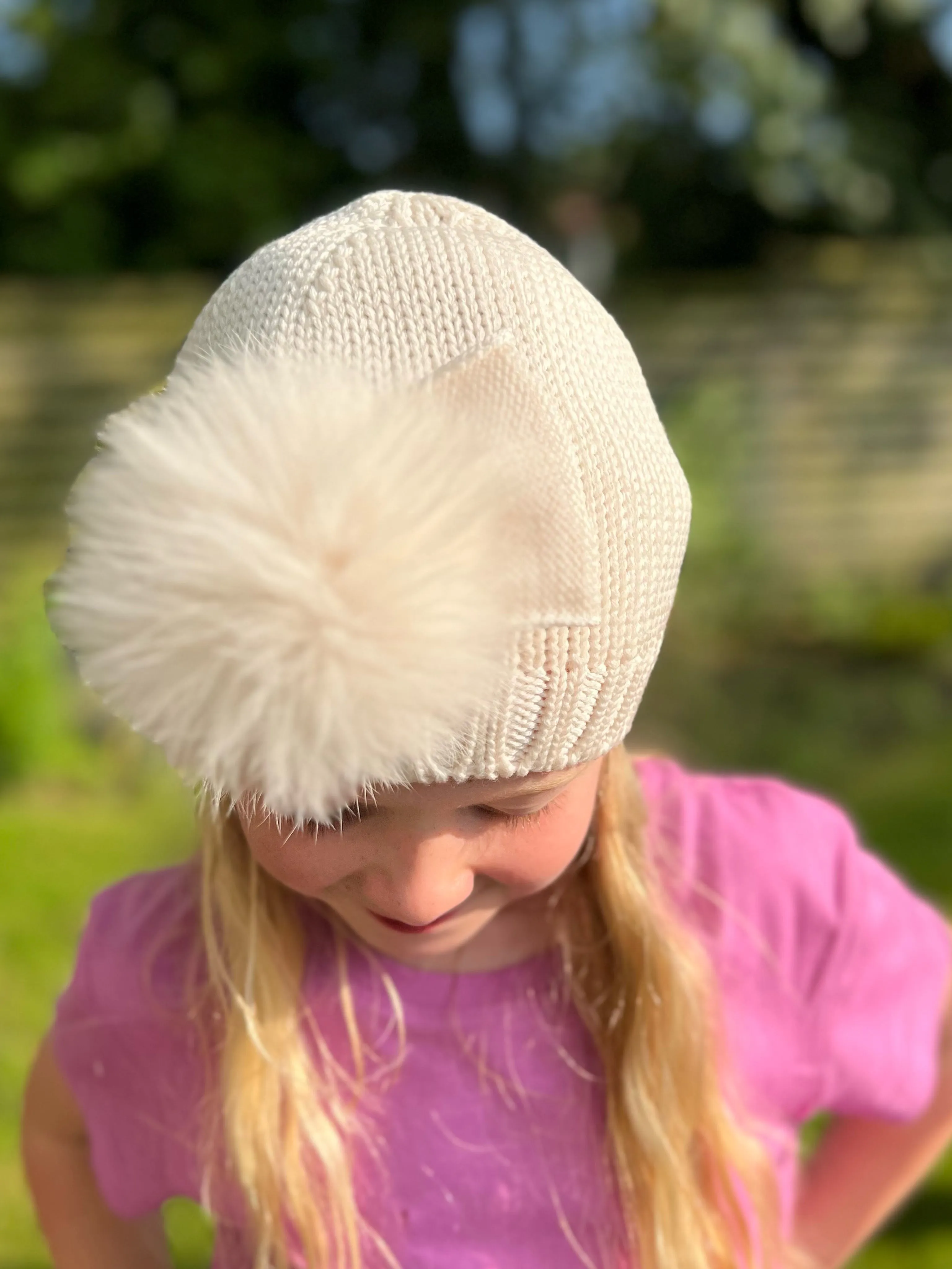 Catya Light Beige Marino Wool Hat with Fur Pom & Bow