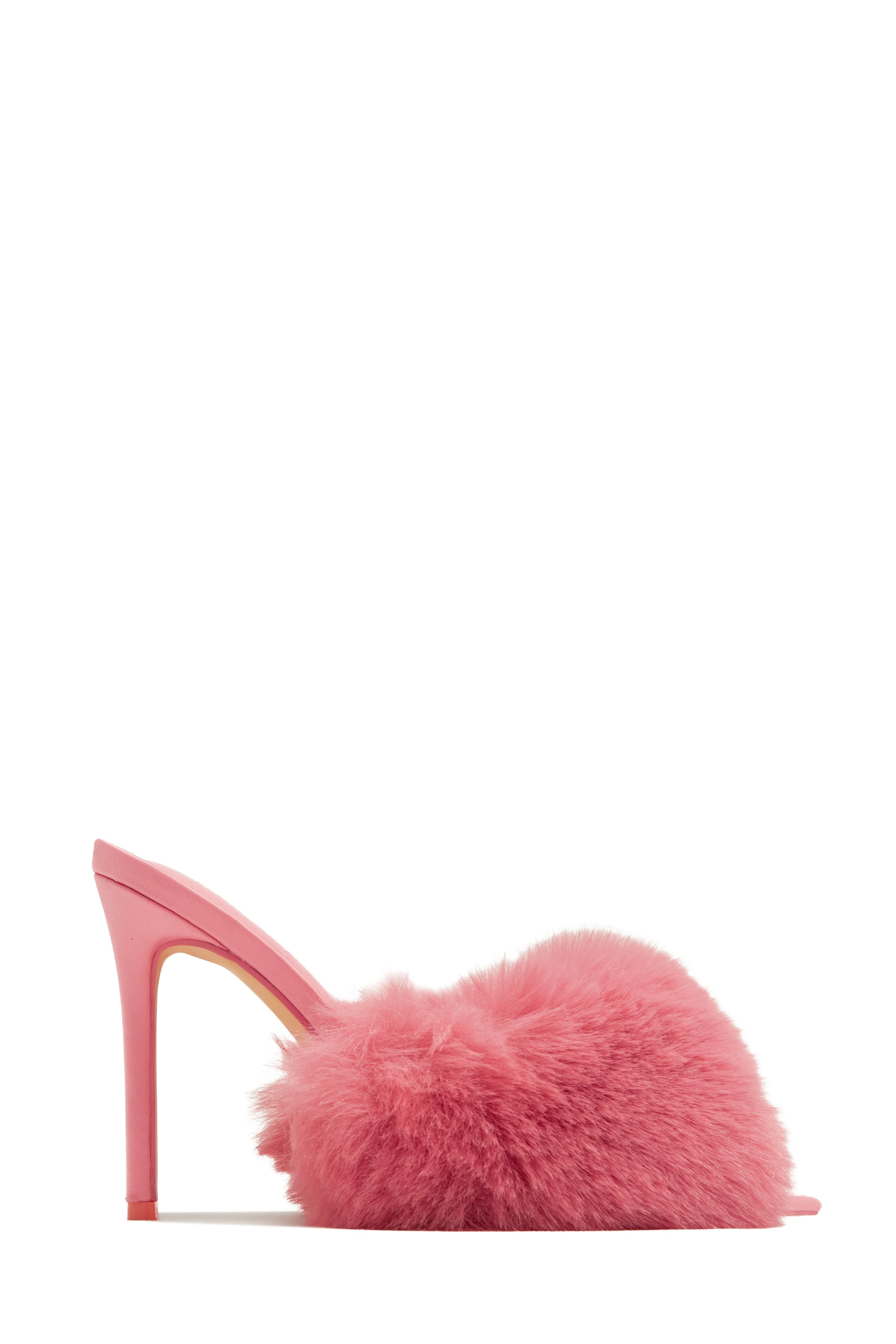 Cherie Faux Fur High Heel Mules - Pink