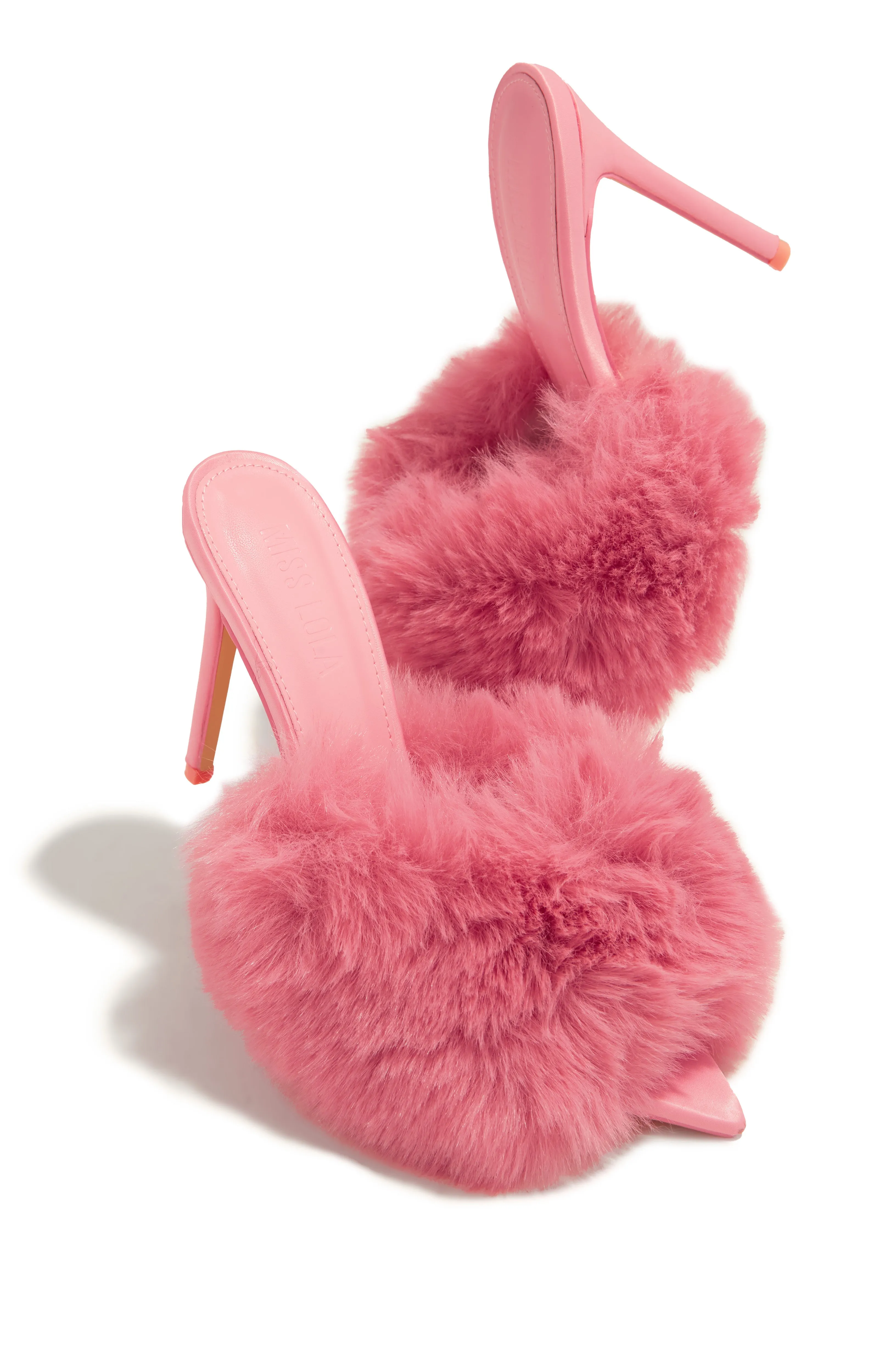 Cherie Faux Fur High Heel Mules - Pink