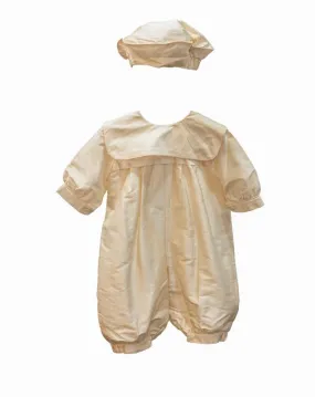 Christening Baby Boy Silk Romper with Hat and Booties