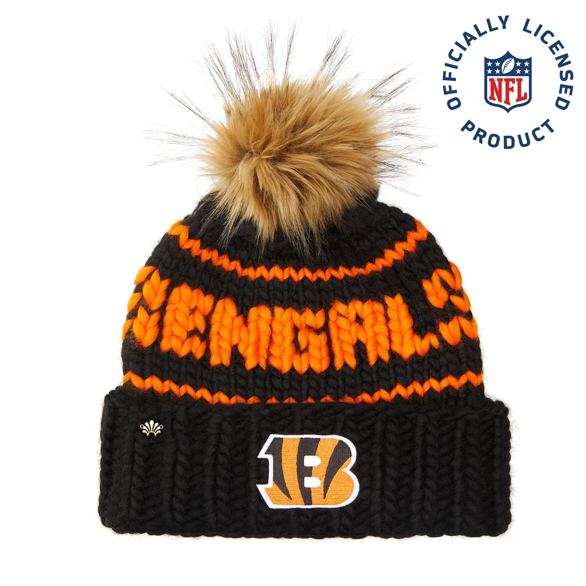 CINCINNATI BENGALS LELE SADOUGHI X NFL BLACK BEANIE FAUX FUR POM