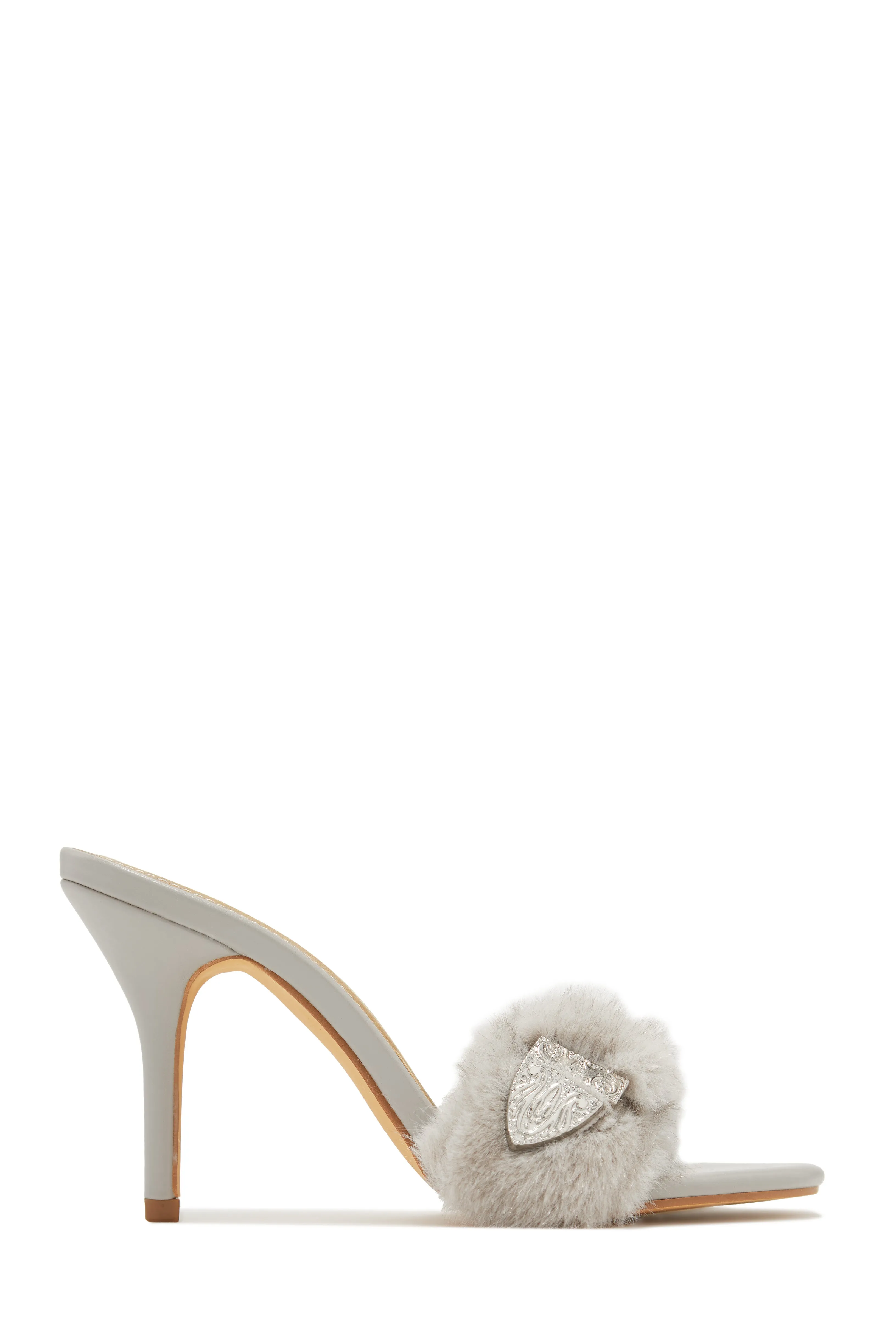 Cold Heart Faux Fur Strap High Heel Mules - Nude