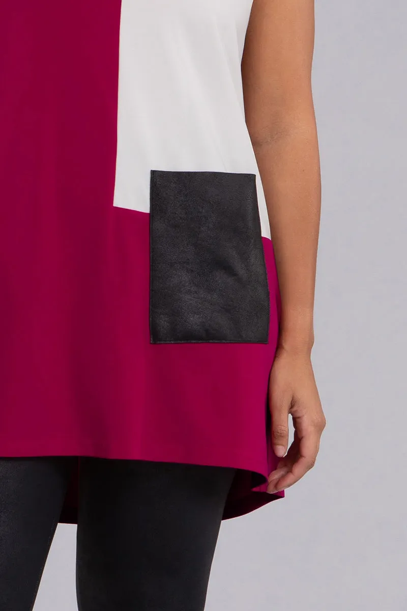 Colour Block Patch Pocket Sleeveless Tunic | Magenta/Ivory