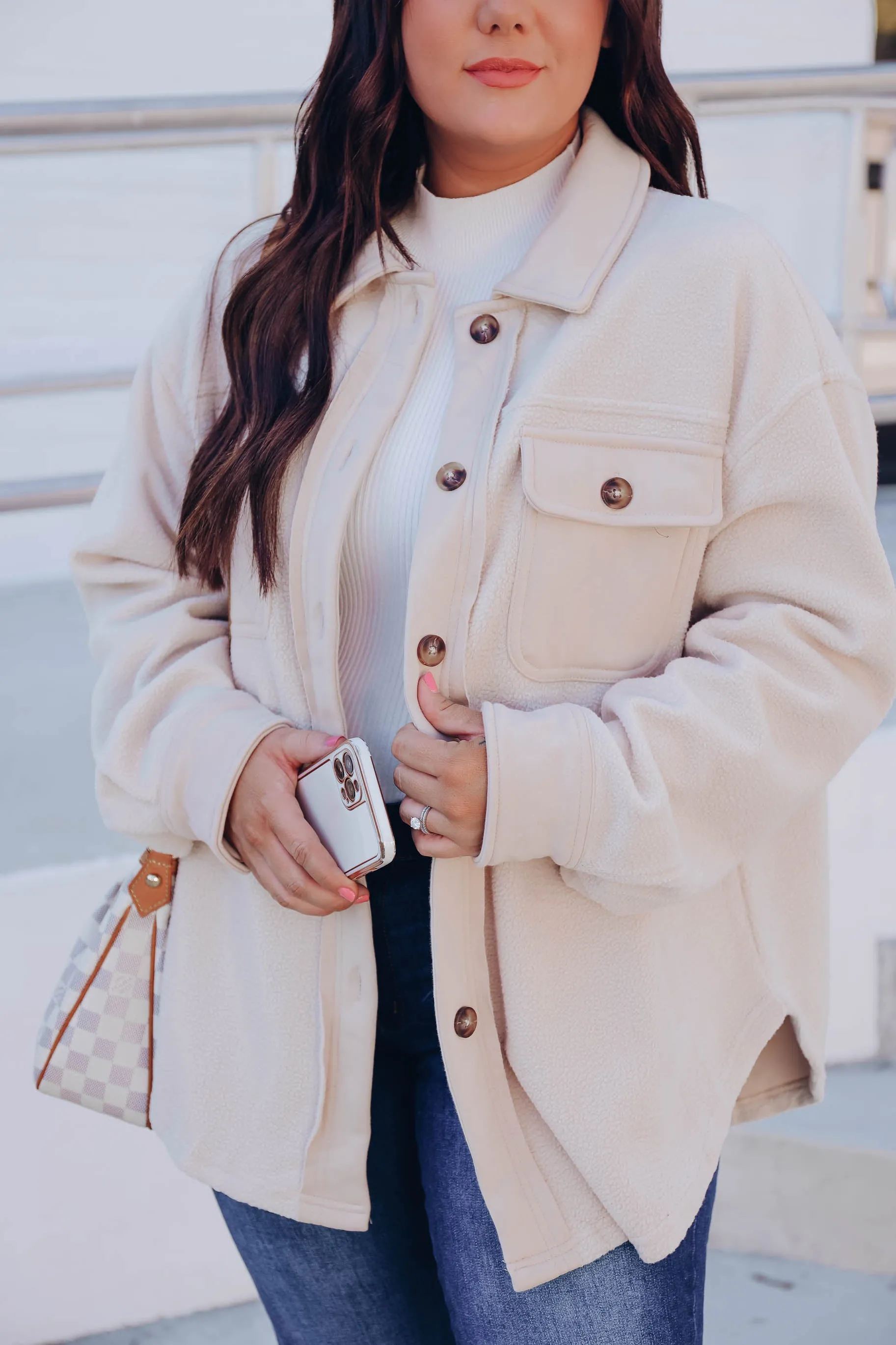 Cozy Contrast Sherpa Shacket - Taupe