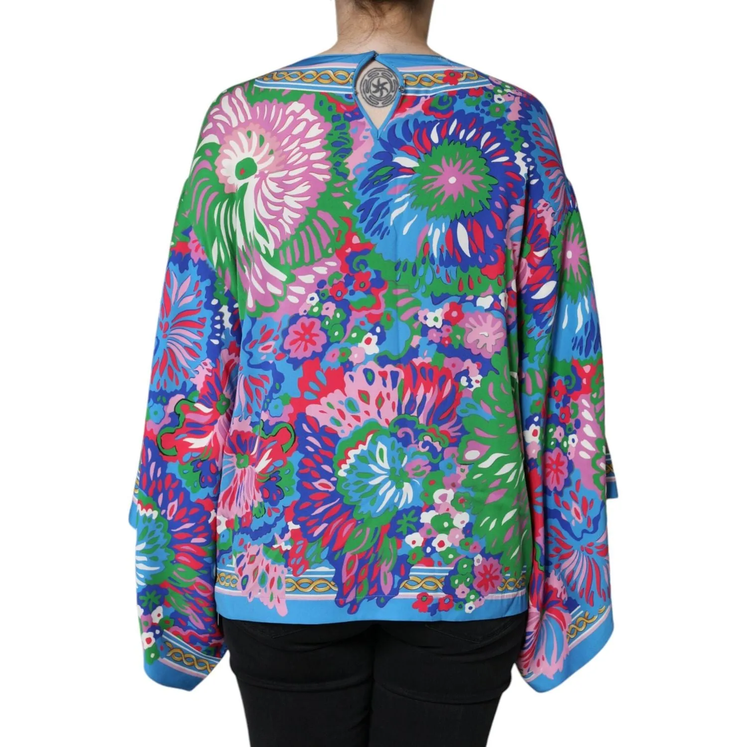 Dolce & Gabbana Multicolor Floral Charmeuse Kimono Sleeve Tunic Top