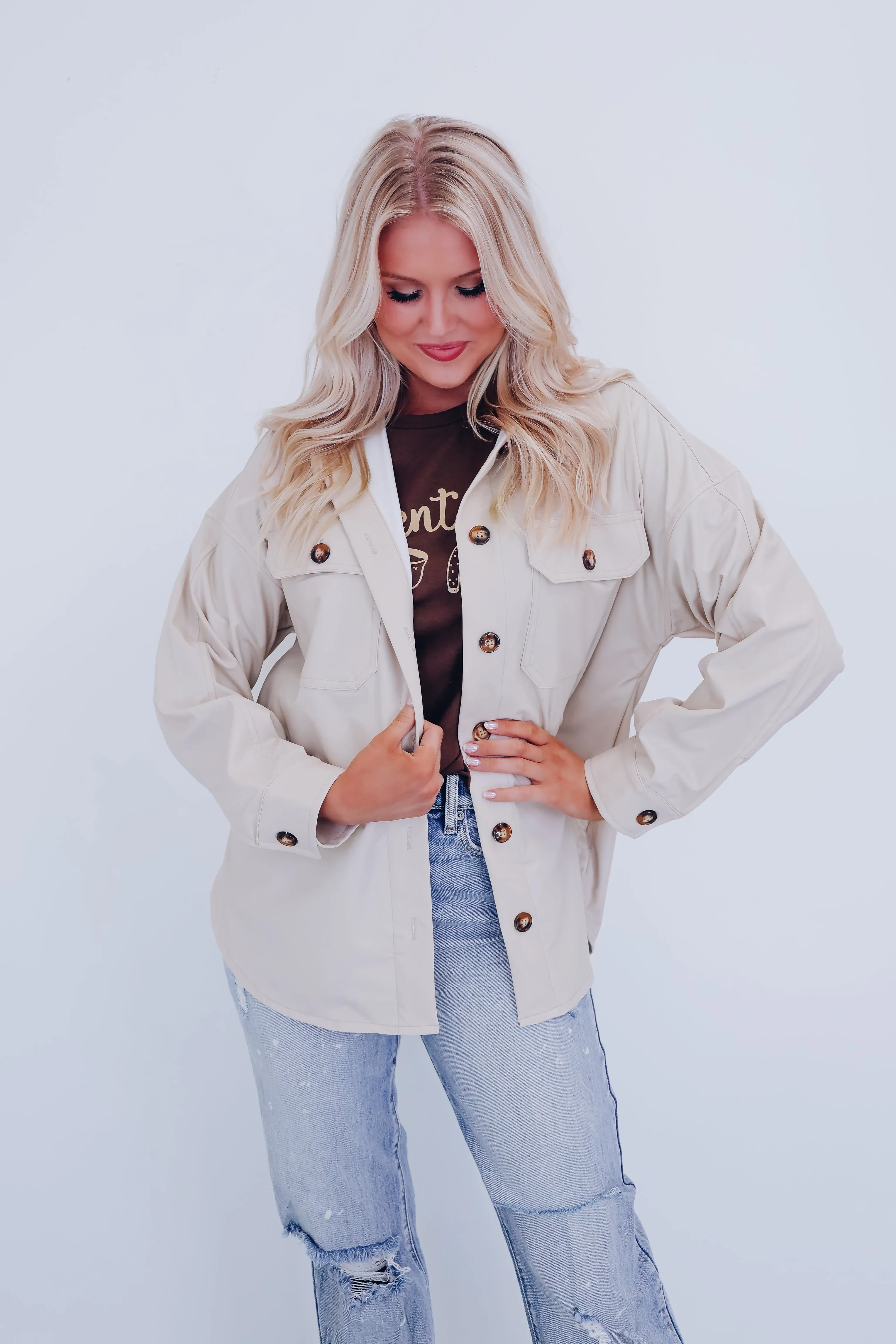 Effortlessly Chic Faux Leather Shacket - Cream