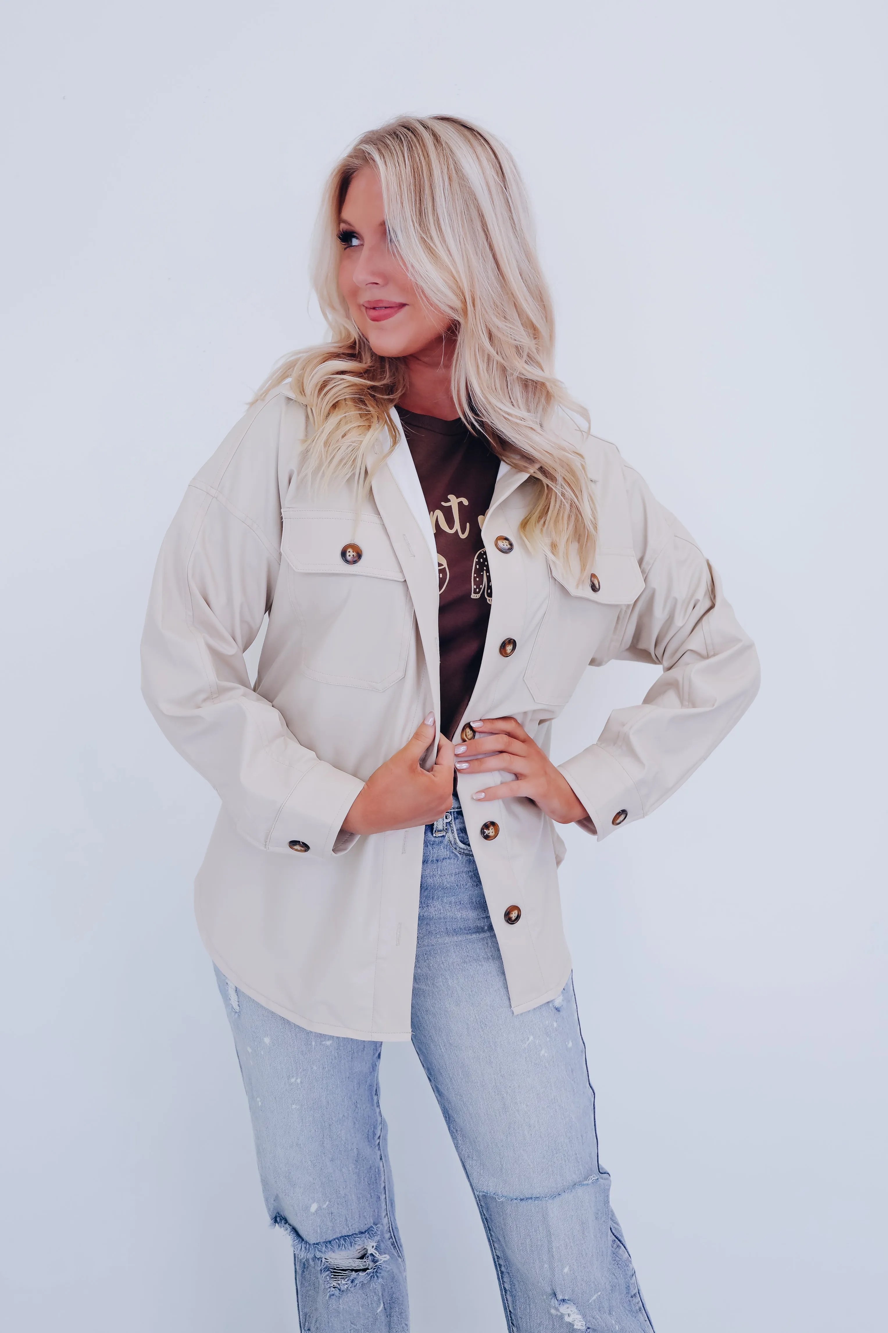 Effortlessly Chic Faux Leather Shacket - Cream