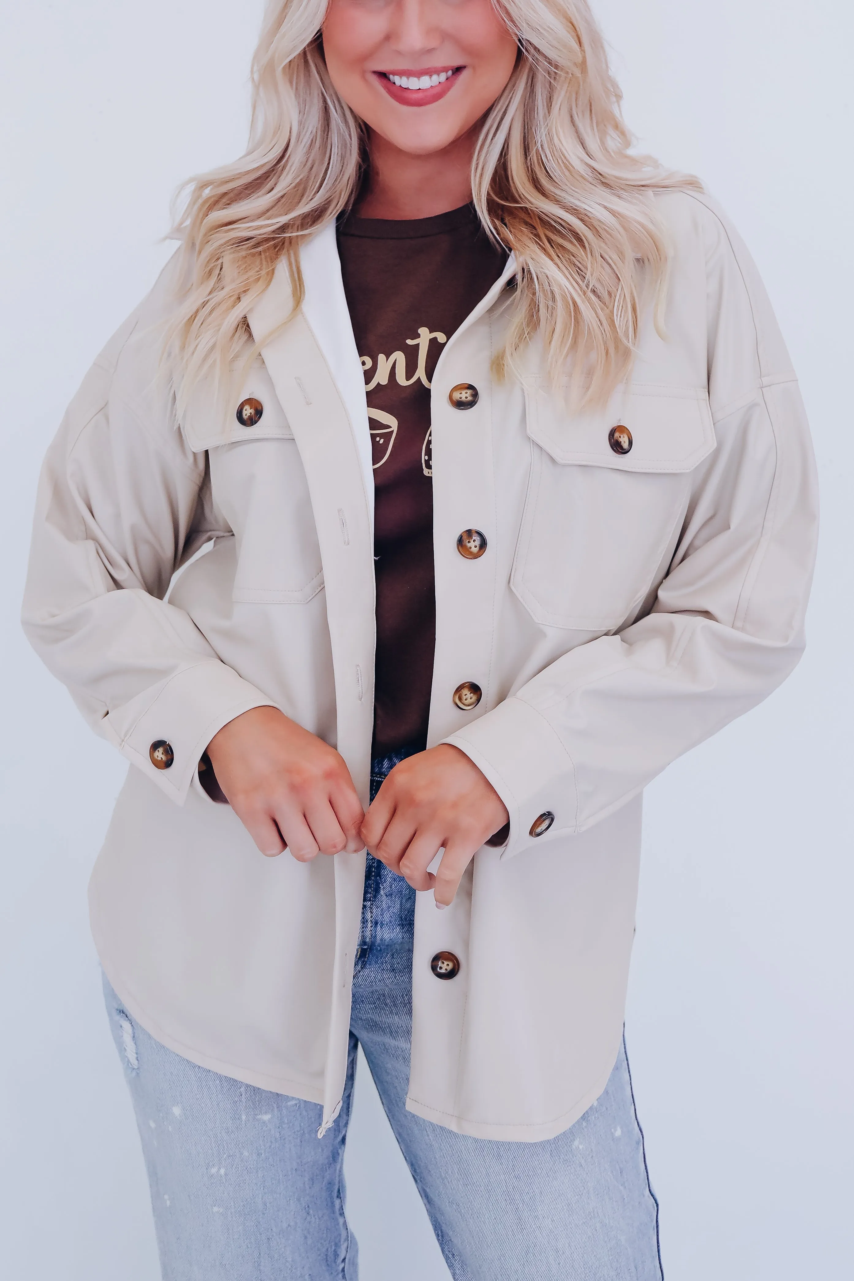 Effortlessly Chic Faux Leather Shacket - Cream