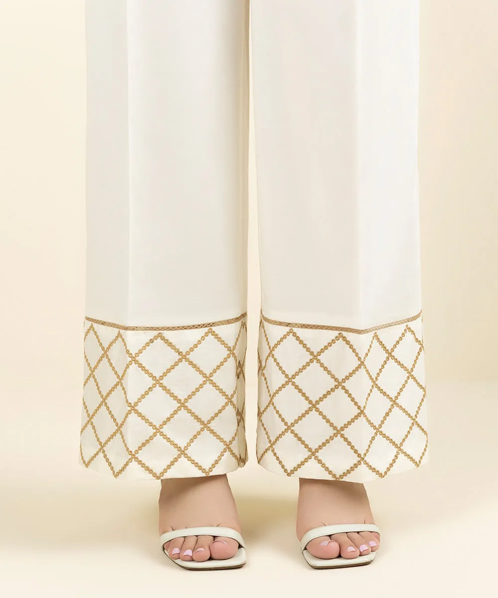 Embroidered Satin Culottes