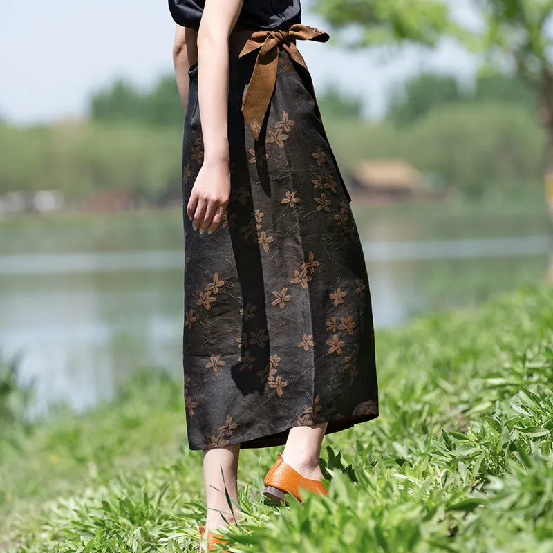 Exclusive Retro Chinese-style Silk Fragrant Cloud Gauze Midi Skirt Mulberry Silk Belted Pencil Skirt