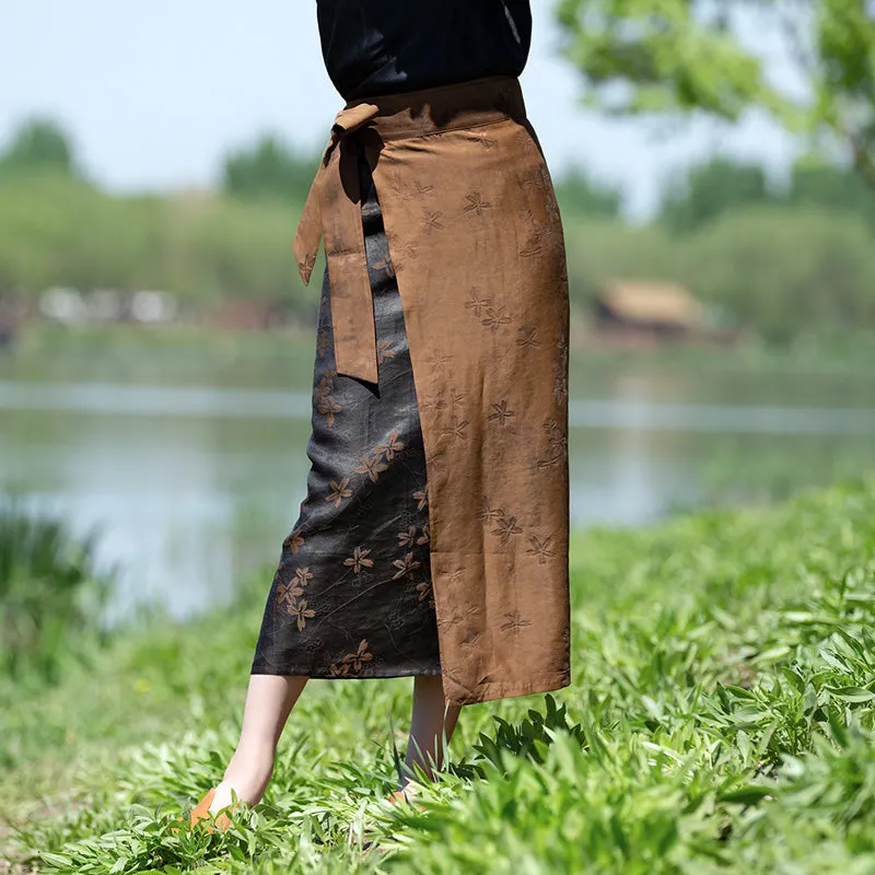 Exclusive Retro Chinese-style Silk Fragrant Cloud Gauze Midi Skirt Mulberry Silk Belted Pencil Skirt