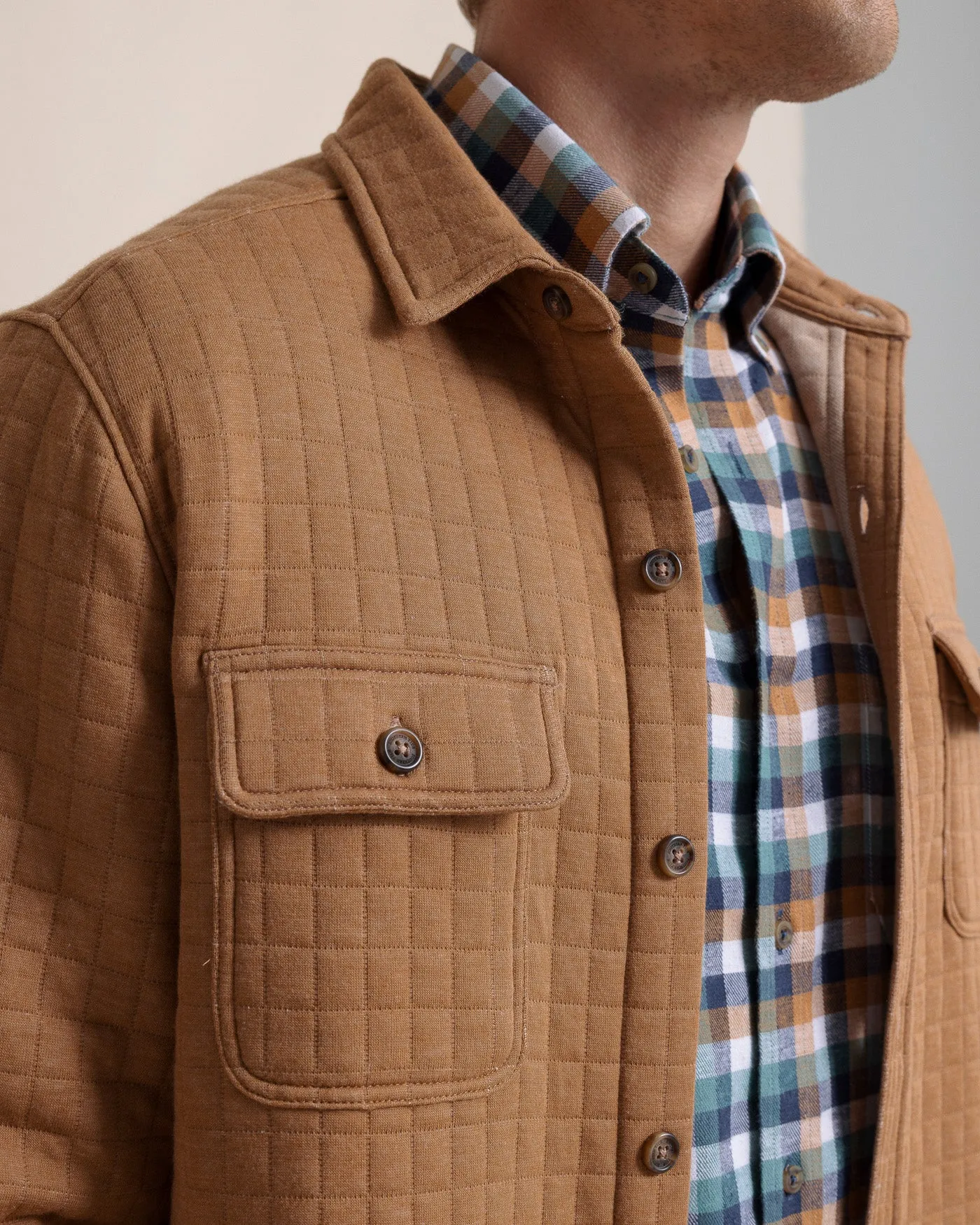 Fairwood Quilted Knit Shacket- Hazelnut Khaki