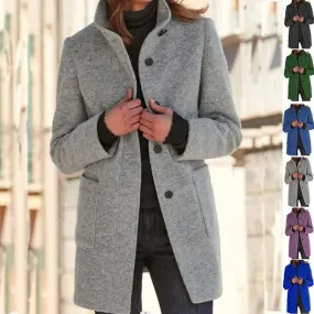 Fashion Coat Fall Winter Casual Button Women Clothing