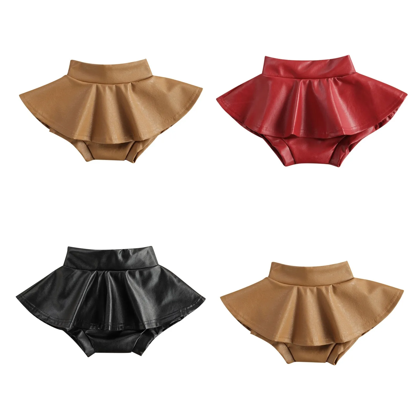 Fashion Kids Leather Solid Skirt w/Shorts, 3 Colors, 12m-4T