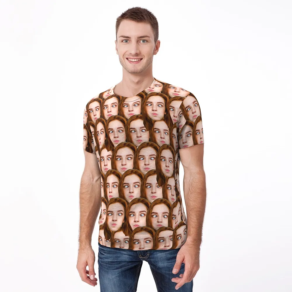 Father's Day Gift Custom T-shirt My Face All Over Print Tee Mash Face Men