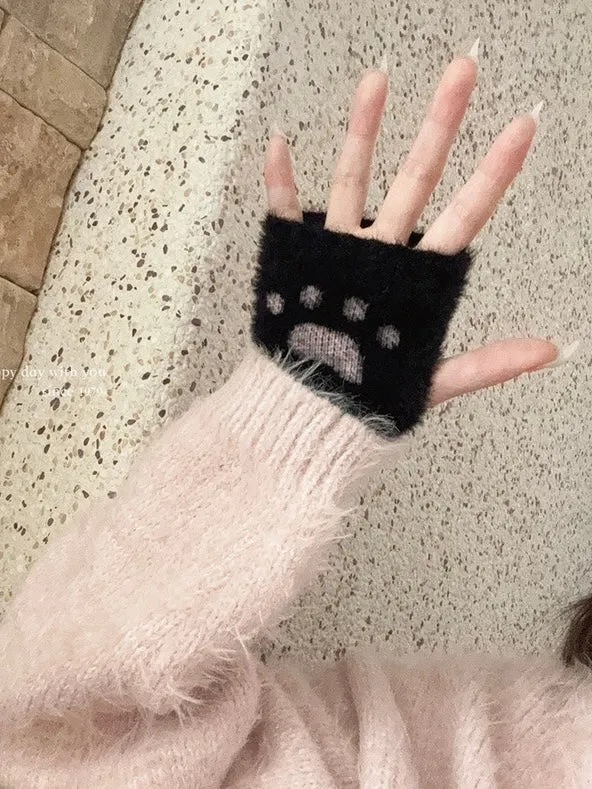 [Faux Fur] 5 Colors Sweet Kitty Paws-Pattern Gloves