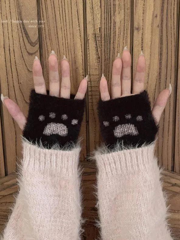 [Faux Fur] 5 Colors Sweet Kitty Paws-Pattern Gloves