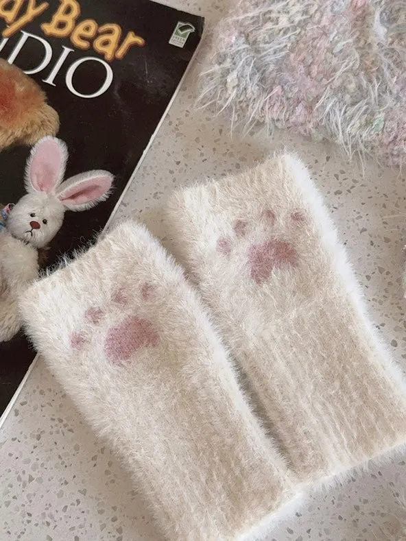 [Faux Fur] 5 Colors Sweet Kitty Paws-Pattern Gloves