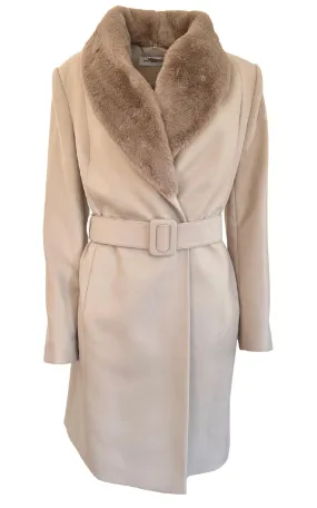 Faux Fur Collar Wrap Trench Coat