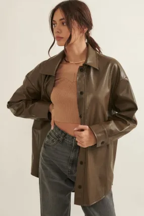 Faux Leather Shacket Dark Olive