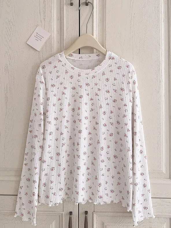 Floral Puff Cream Cake Cotton Shirt