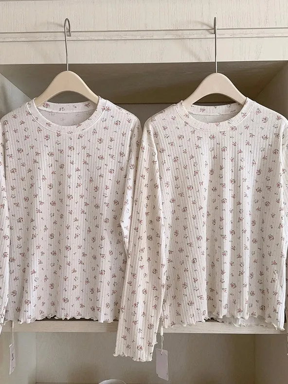 Floral Puff Cream Cake Cotton Shirt