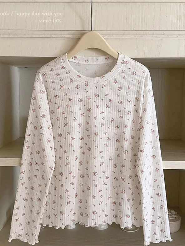 Floral Puff Cream Cake Cotton Shirt