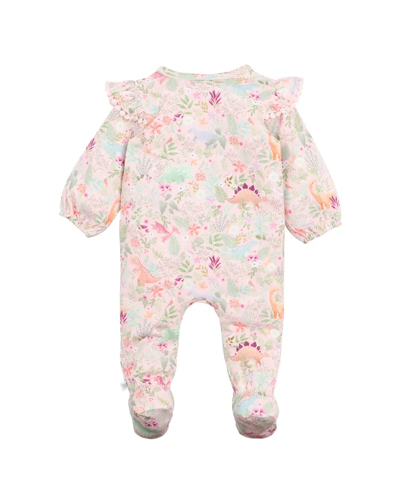 FLORASAURUS PRINT LS ZIP ONESIE