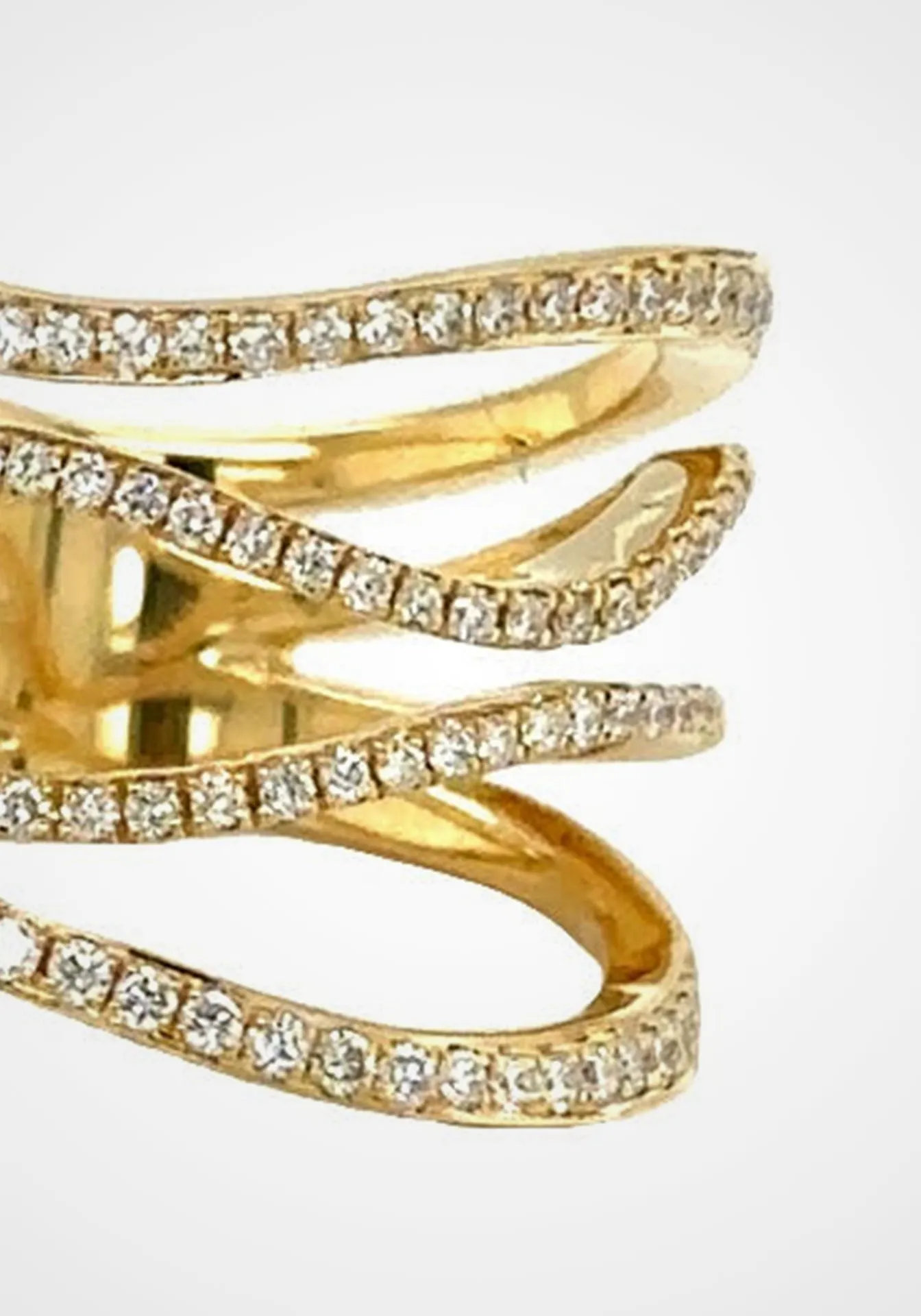 Four Row Wavy, 18K Yellow Gold   Diamond Ring