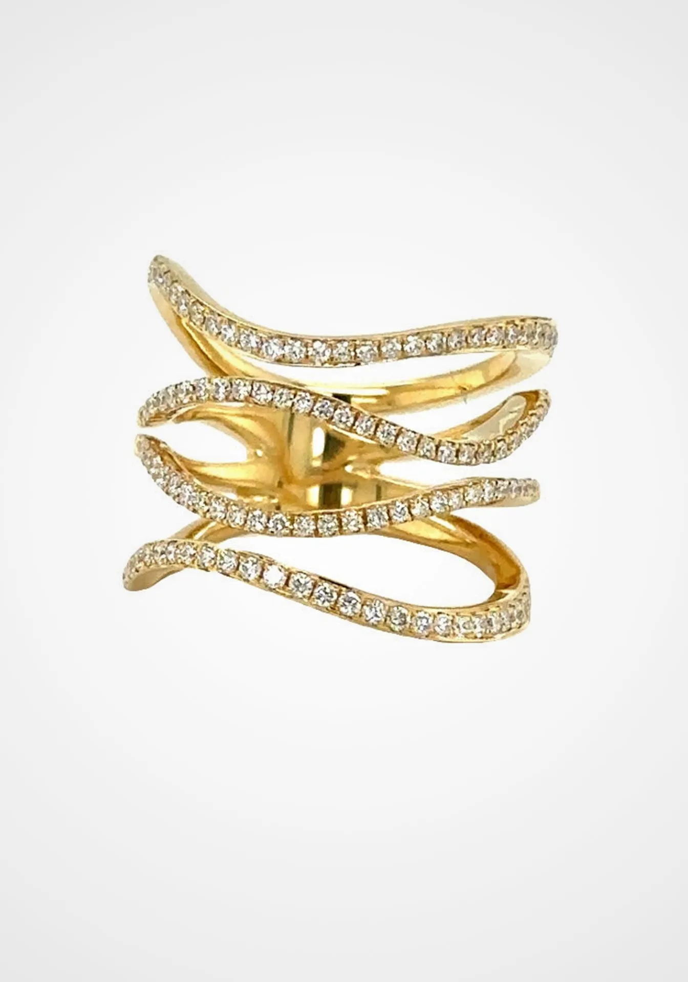 Four Row Wavy, 18K Yellow Gold   Diamond Ring