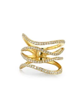 Four Row Wavy, 18K Yellow Gold   Diamond Ring