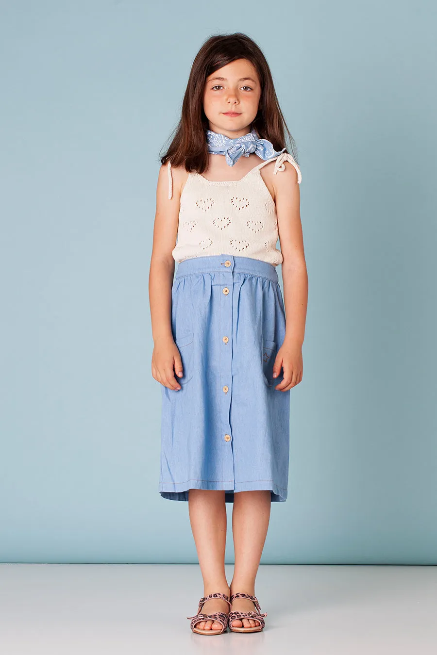 Girls Skirt Tocoto Vintage Denim Chambray Midi