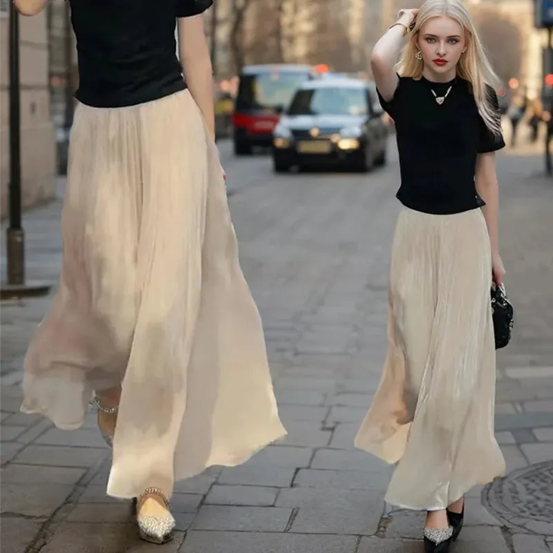 Glazed Ice Silk Floor-Length Wide-Leg Culottes