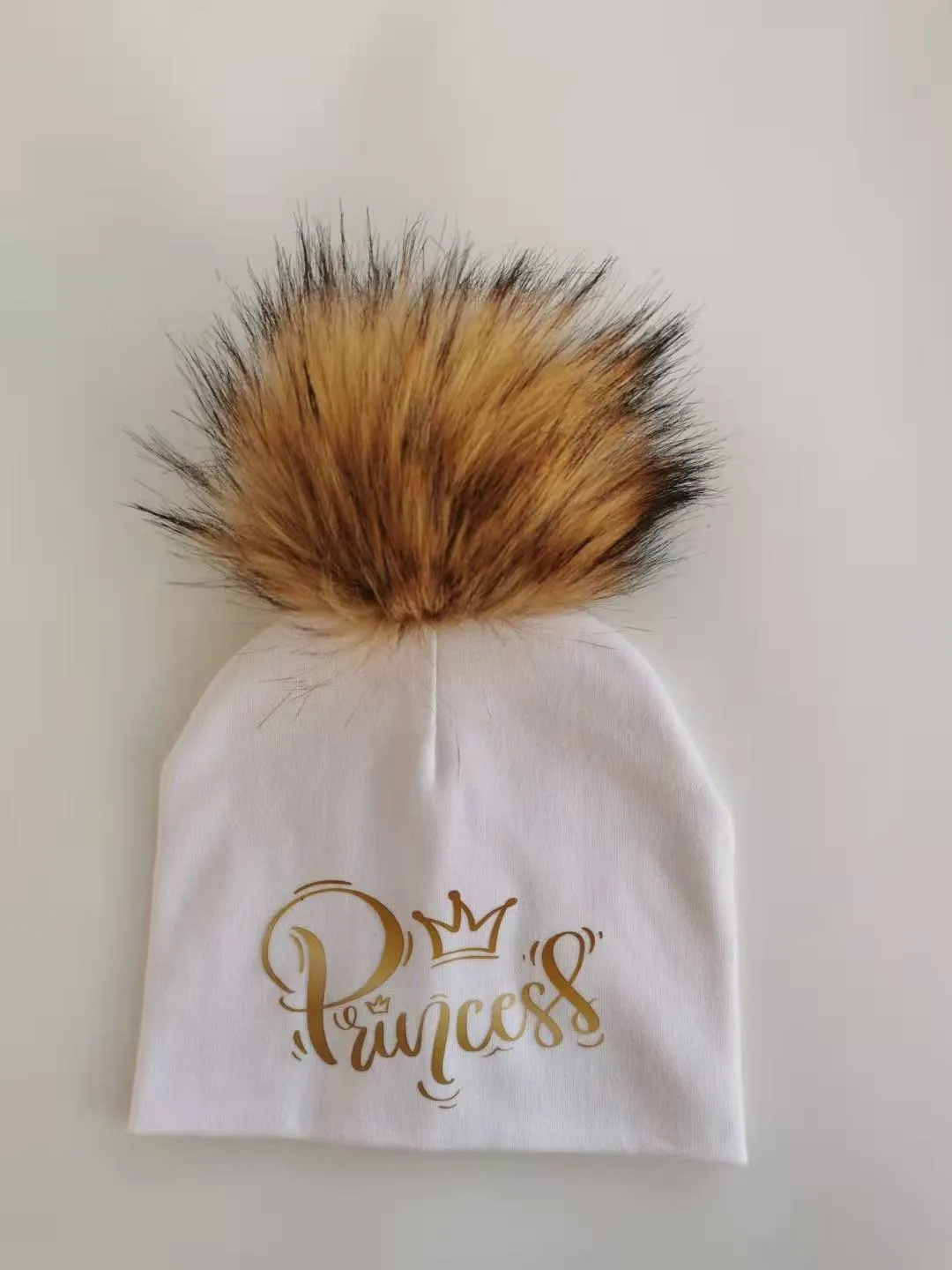 Golden Princess Prince Letter Design Pompom Cute Beanie Hats For Kids