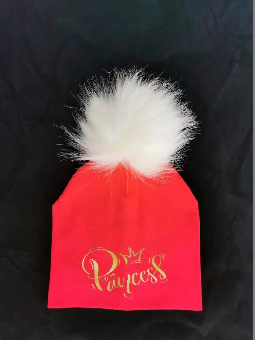 Golden Princess Prince Letter Design Pompom Cute Beanie Hats For Kids