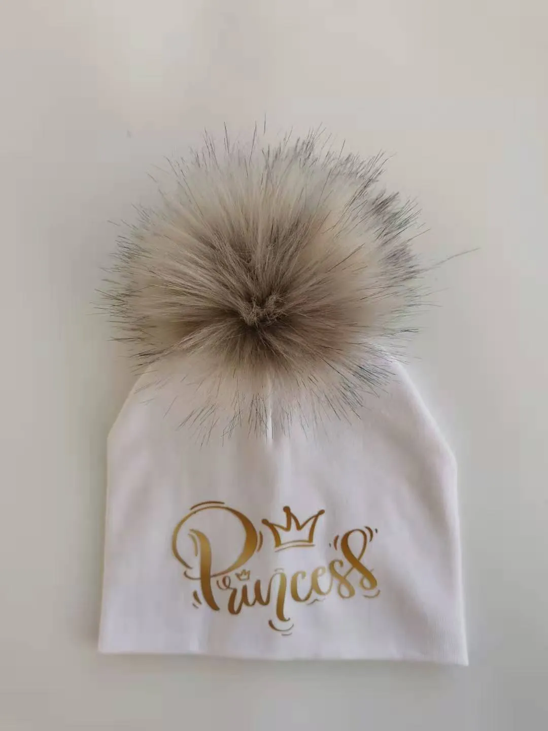 Golden Princess Prince Letter Design Pompom Cute Beanie Hats For Kids