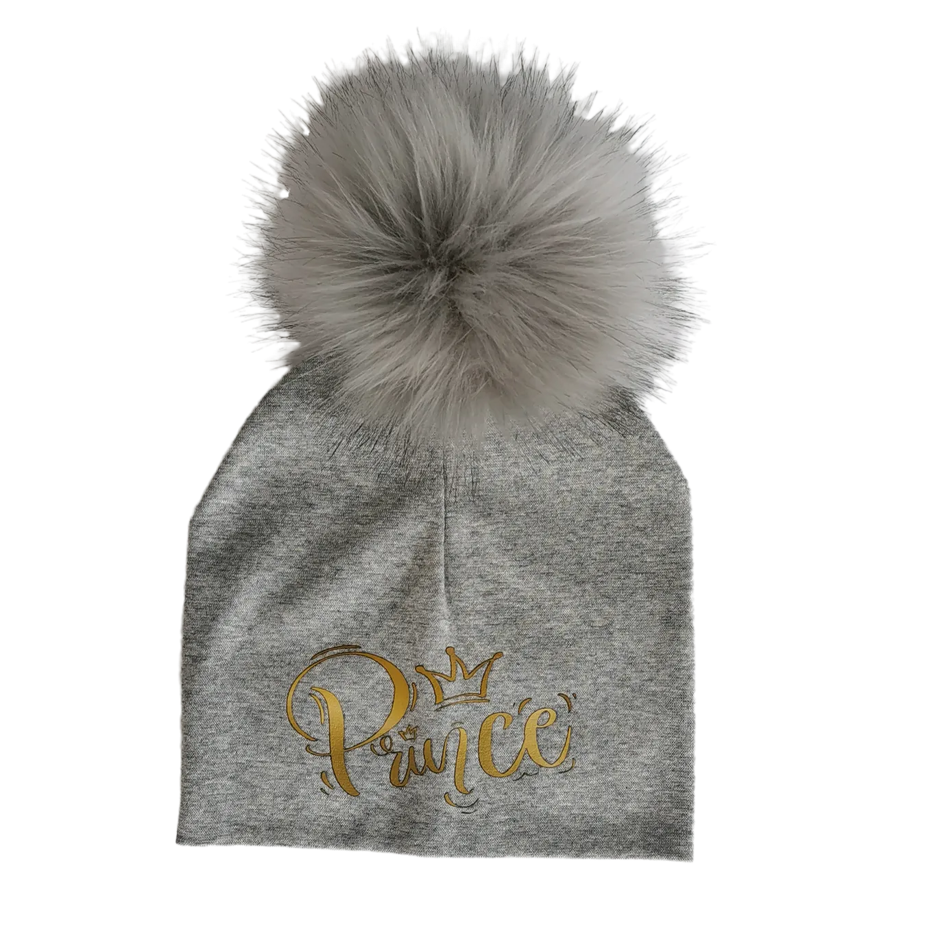 Golden Princess Prince Letter Design Pompom Cute Beanie Hats For Kids