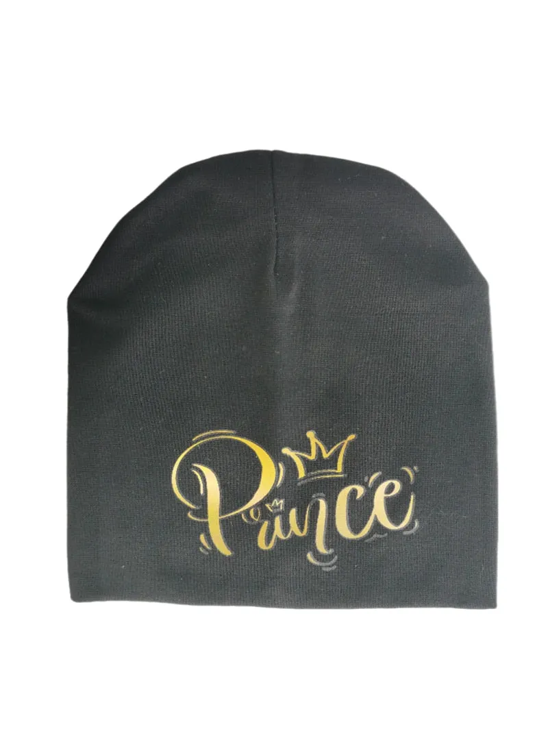 Golden Princess Prince Letter Design Pompom Cute Beanie Hats For Kids