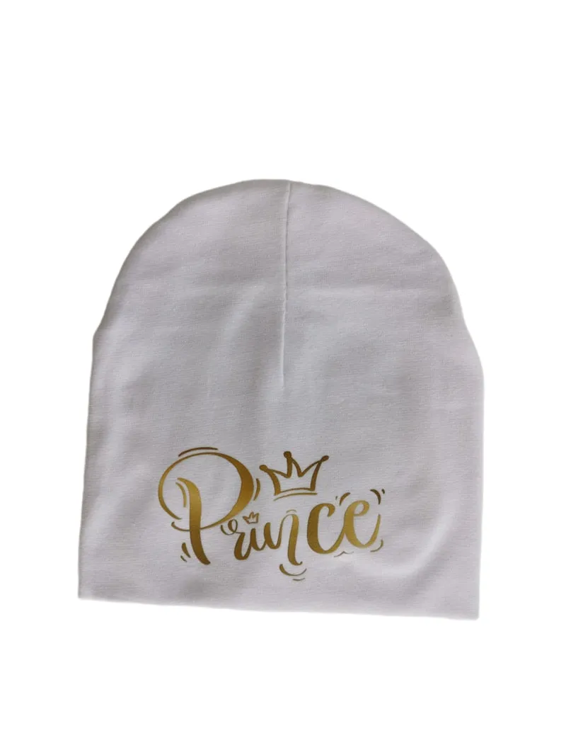 Golden Princess Prince Letter Design Pompom Cute Beanie Hats For Kids