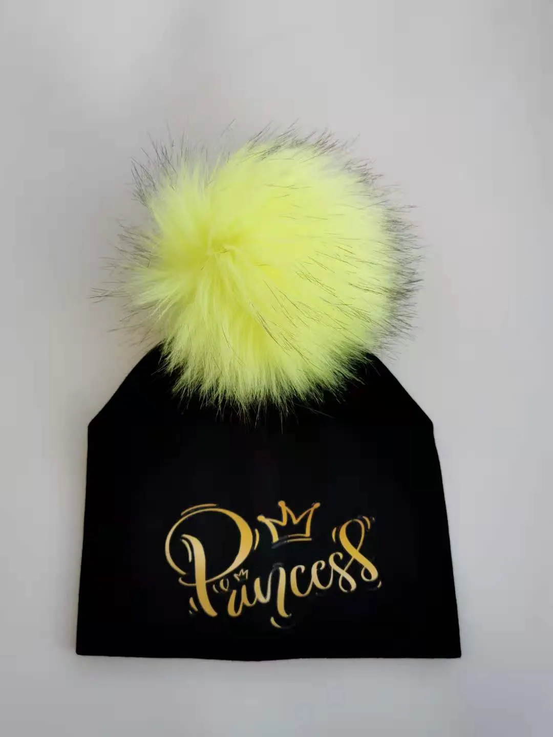 Golden Princess Prince Letter Design Pompom Cute Beanie Hats For Kids