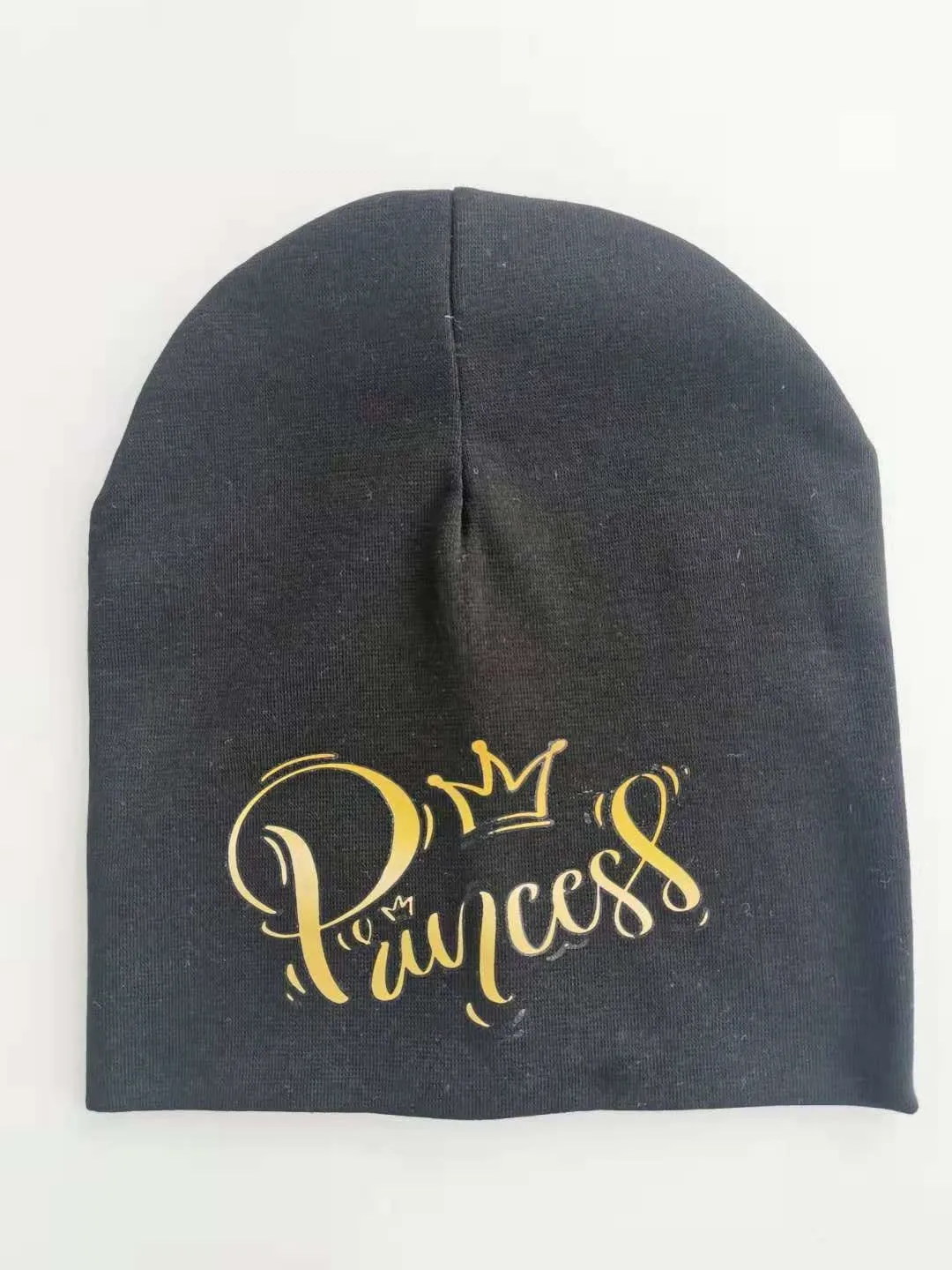 Golden Princess Prince Letter Design Pompom Cute Beanie Hats For Kids